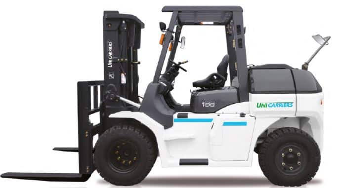 A white and black unicarriers forklift