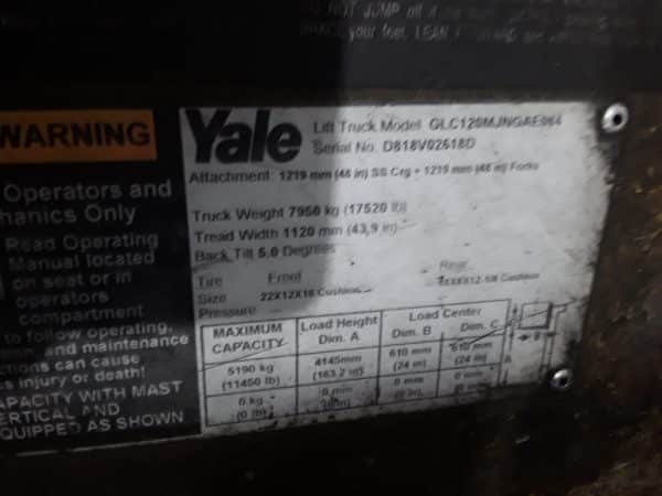 2003 Yale GLC120 12000 lb Capacity Cushion Tire Forklift 4