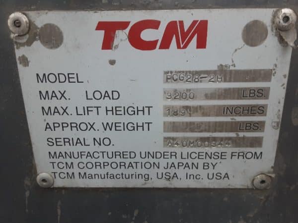 2003 TCM FCG28-2H 5500 lb Capacity Cushion Tire Forklift 2