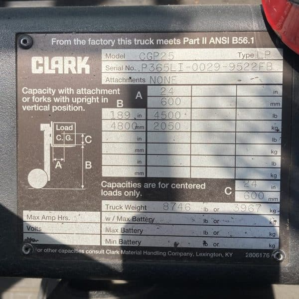 1999 Clark GCP25 5000 lb Capacity Cushion Tire Forklift 5