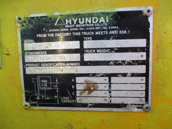 2012 Hyundai 20D-7E 5000 lb Capacity Diesel Pneumatic Forklift 5