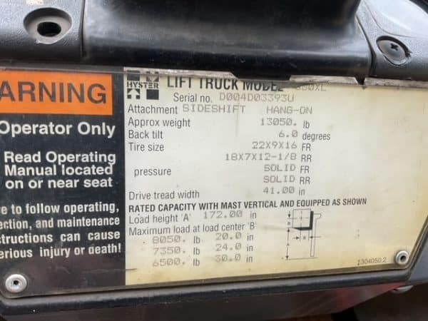 1997 Hyster S80XL 8000 lb Capacity Cushion Tire Forklift 5
