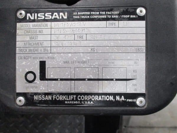 2012 Nissan PF50LP 5000 lb Capacity Pneumatic Forklift 2