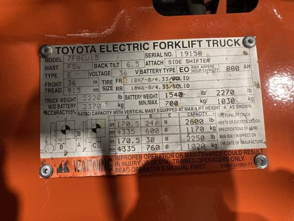 2009 Toyota 7FBEU15 3000 lb Capacity Electric Sit-Down Forklift 3