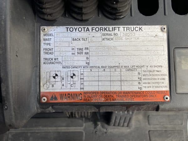 2012 Toyota 8FGU25 5000 lb Capacity Pneumatic Forkift 5