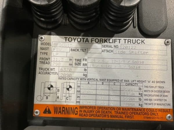 2013 Toyota 8FGCU15 3000 lb Capacity Cushion Tire Forklift 5