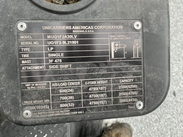 2017 UniCarriers PF60LP 6000 lb Capacity Forklift 4
