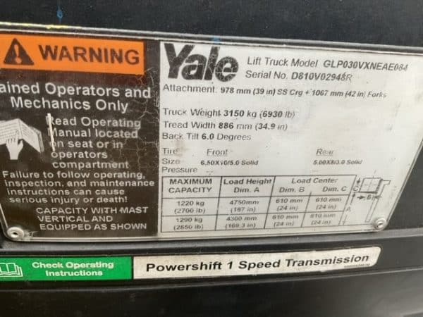 2017 Yale GLP030 3000 lb Capacity Pneumatic Forklift 5