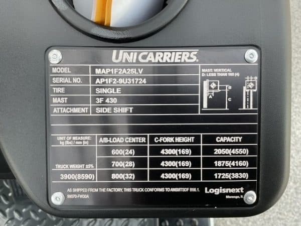 2023 UniCarriers AF50LP 5000 lb Capacity Pneumatic Forklift 4