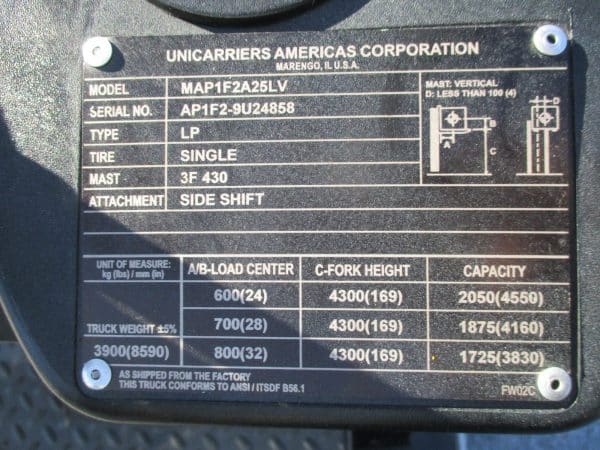 2019 UniCarriers AF50LP 5000 lb Capacity Forklift 5